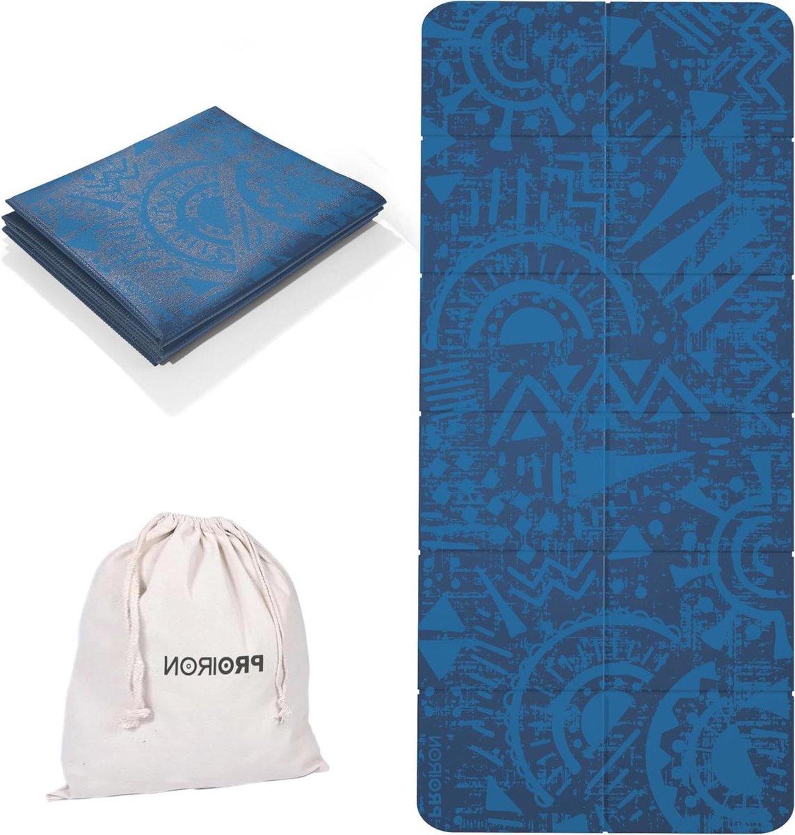 Opvouwbare reisyogamat 173 cm x 61 cm x 4 mm - antislip en licht - met tas - blauw Yogamat