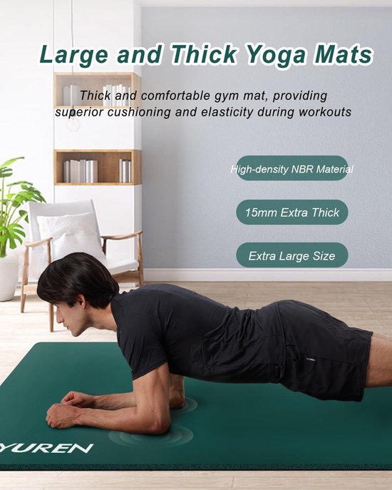 15mm Thick Yoga Mat 185x90cm for Home Fitness Exercise - Wide Pilates Mat for Yoga Cardio Training Gymnastics van Proiron — afbeelding 5
