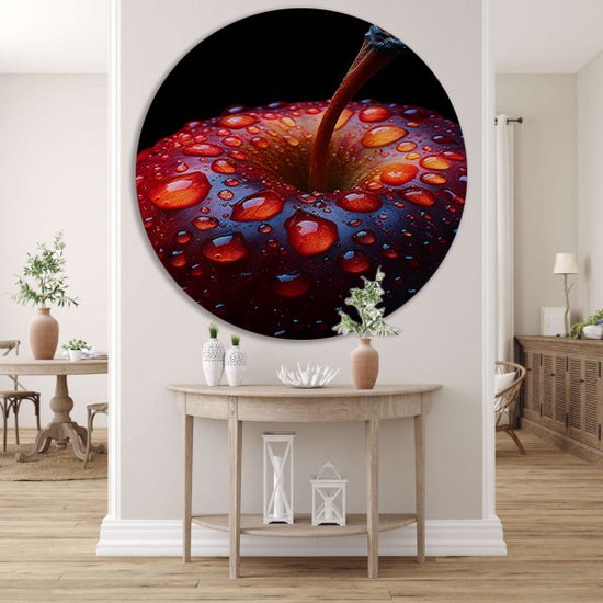 Appel wandcirkel - Fruit wandschalen - Wandpaneel Waterdruppels - Schilderijen industrieel - Schilderij rond - Muur kunst muurcirkel forex 50x50 cm