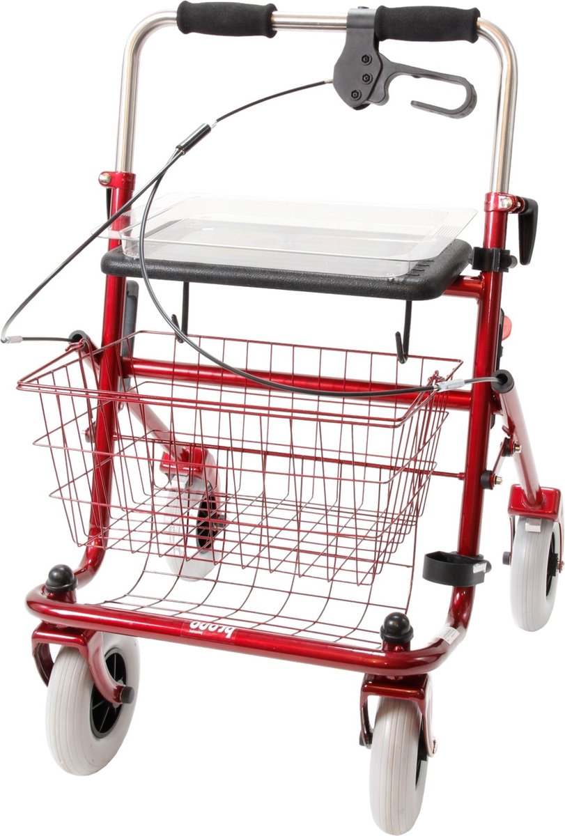 Goedkoopste Premis Provo - Rollator - 2de Generatie - Duwbeugel - Eenzijdig Links & Rechts geremd - Metallic Rood
