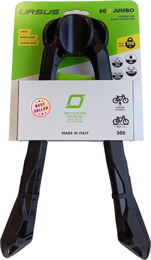 Ursus Dubbele fietsstandaard - mechanische innovatie - 300mm - zwart - maximale stabiliteit