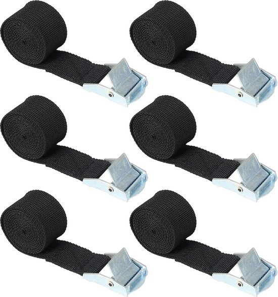 Set van 4 m spanbanden met klemslot, oranje, bevestigingsriem, snelspanriem, 25 mm breed, klemsluiting, eendelige sjorband, 350 daN