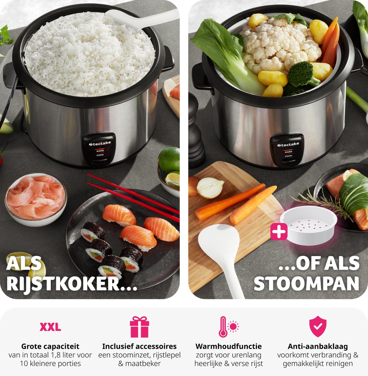 Korona 58011 digitale rijstkoker en stoompan met warmhoudfunctie | uitneembare kookpan | led