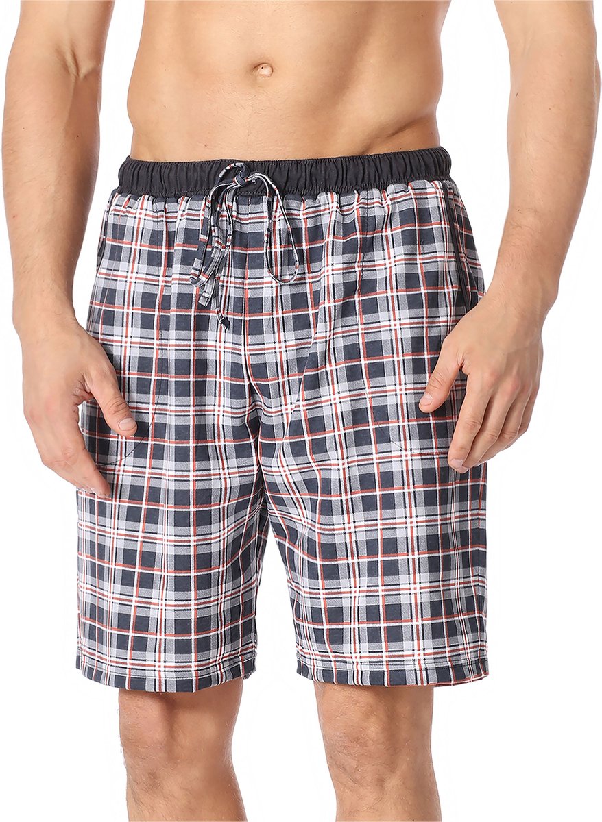 Timone TI-TI30-114-PP Heren Pajamabroek - kort - Pyjamashorts - met zakken - elastische tailleband met koord - 100% Katoen - Geruit-6 (9632101) - S
