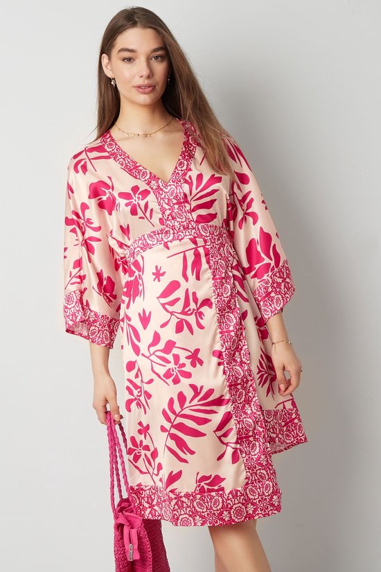 Midi jurk fleurige print - nieuwe collectie - lente/zomer - dames - fuchsia - maat S