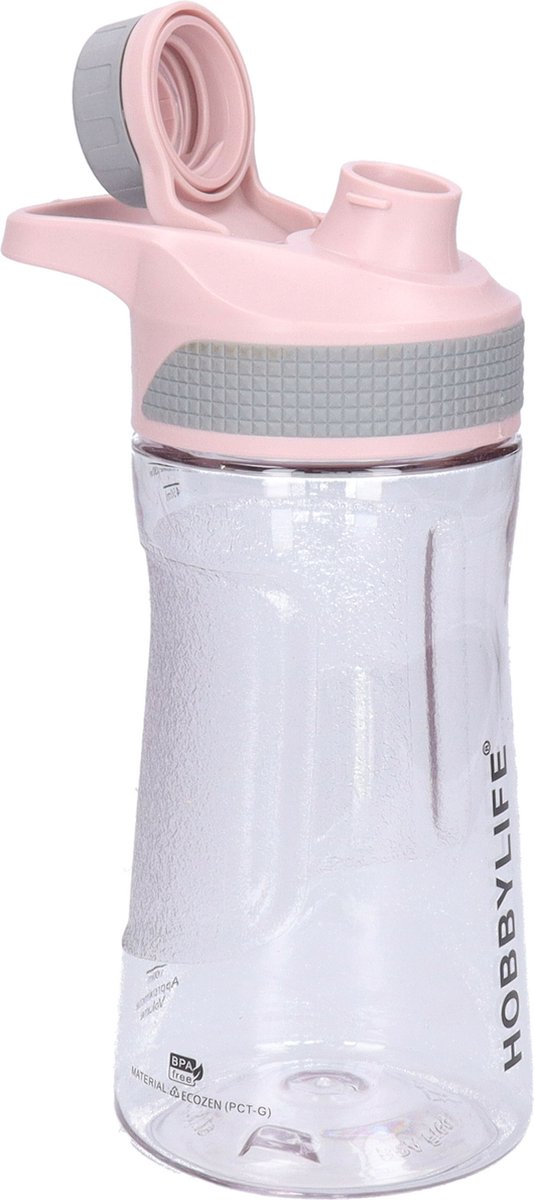 B-Home Waterfles / drinkfles / sportfles Aquamania - lichtroze - 530 ml - kunststof - bpa vrij - lekvrij - Stijlvolle fles
