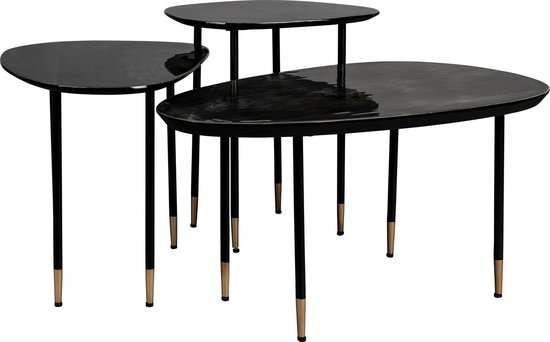 Dutchbone Phyllis Table d'appoint Forme organique Bois de manguier Zwart - Set de 3