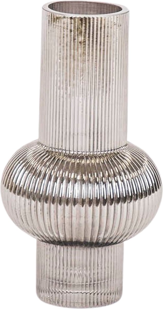 Housevitamin Ribbel Vaas - Grijs Glas - 13,5x25cm Woontrend Van Nu