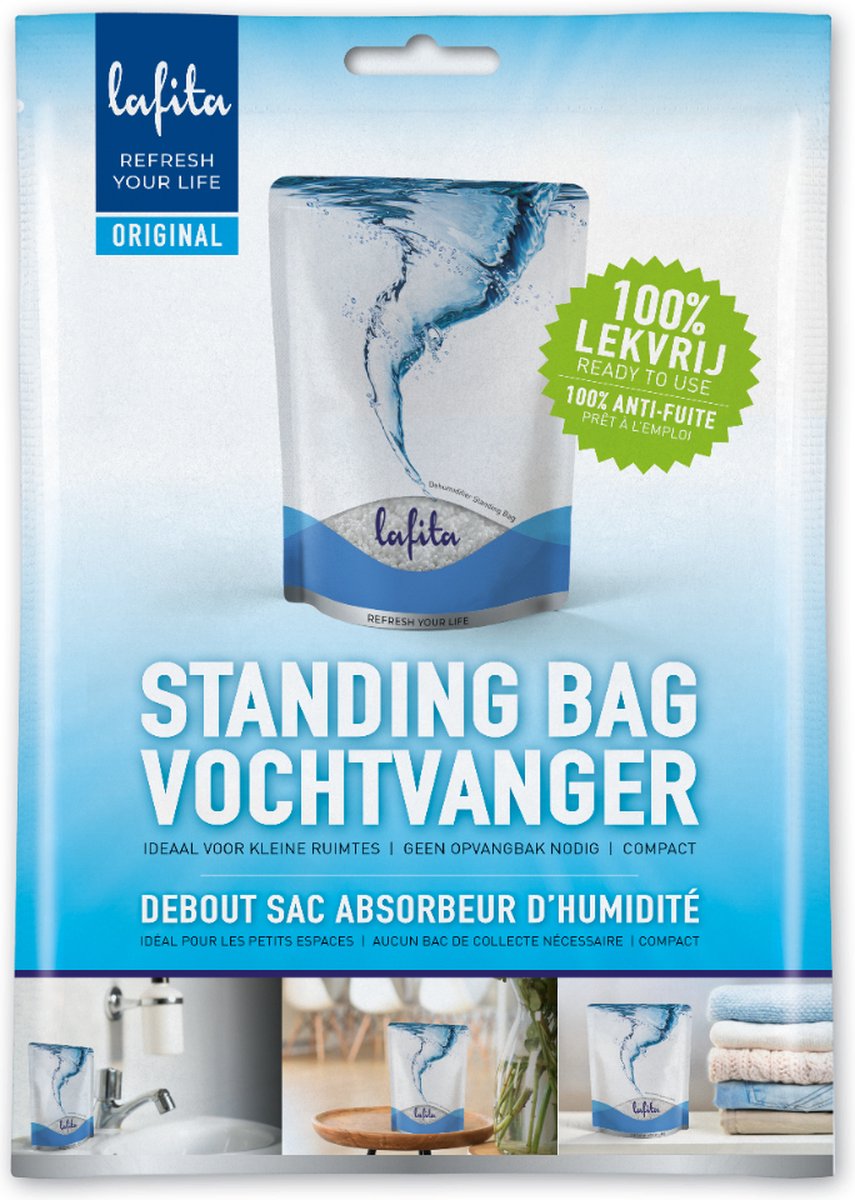Lafita Standing Bag Vochtvanger - 1 stuk - 200 gram - 100% lekvrij - compact voor kleine ruimtes