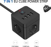 ChargeCube™ 7-in-1 Stekkerdoos en Laadstation - Desktop Multiplug Laadstation - Variant: Zwart