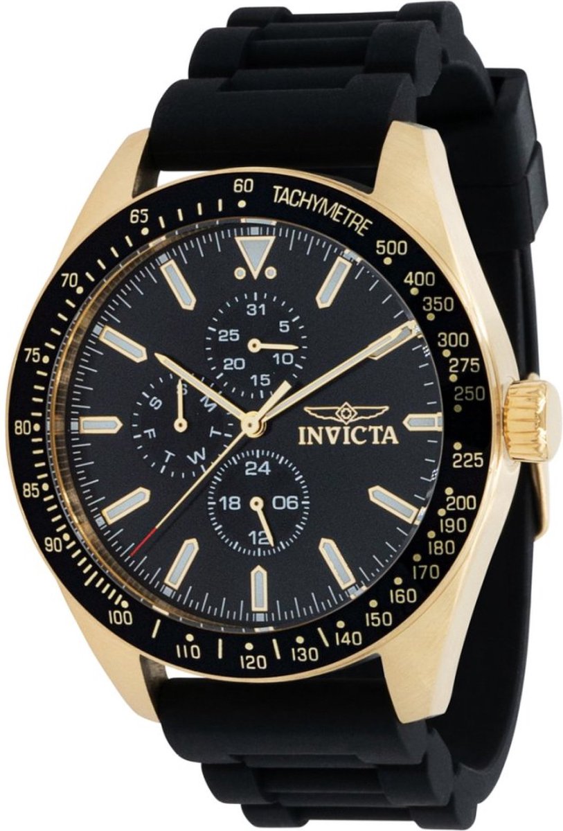 Invicta Aviator 38404 Heren Horloge - Waterdicht - Analoog - Quartz Uurwerk - Roestvrij Staal met zwarte Wijzerplaat - 45mm