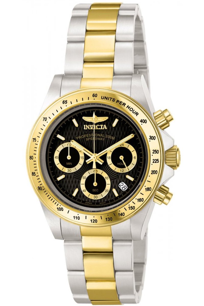 Invicta Speedway 9224 Heren Horloge - Waterdicht - Analoog - Quartz Uurwerk - Roestvrij Staal met zwarte Wijzerplaat - 39mm