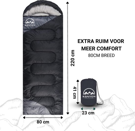 Kanyon Premium XL Slaapzak - Slaapzakken Volwassenen - Mummy Slaapzak - ca. 220 x 80 cm - 1.6kg - Zwart/Grijs - Comfortzone: 5 tot 16 graden - incl. Draagtas — afbeelding 4
