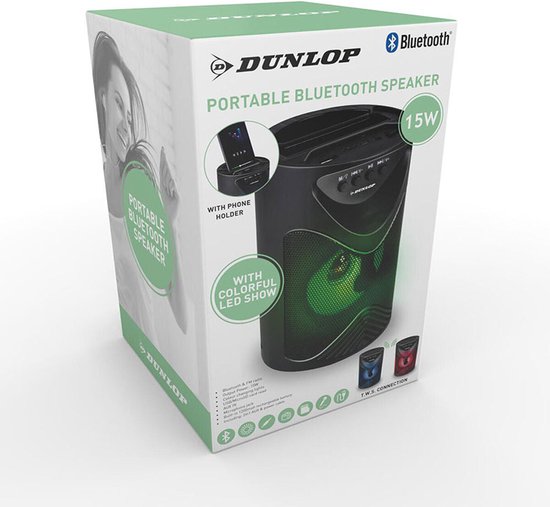 DUNLOP Altoparlante portatile 10W Bluetooth Luce LED Nero