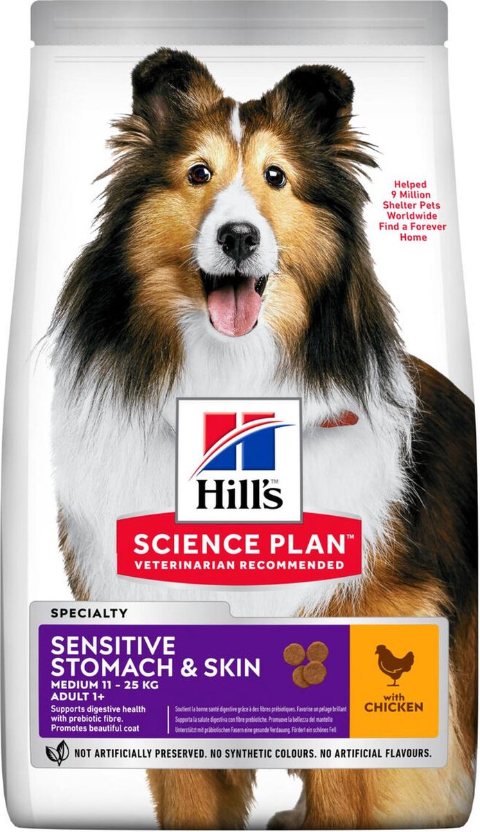 2,5kg Adult Sensitive Stomach & Skin Medium met Kip Hill's Science Plan Hondenvoer