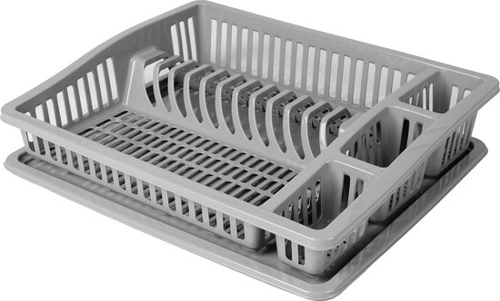 Urban Living Égouttoir à vaisselle avec bac collecteur - gris - plastique - 46 x 37 x 9 cm