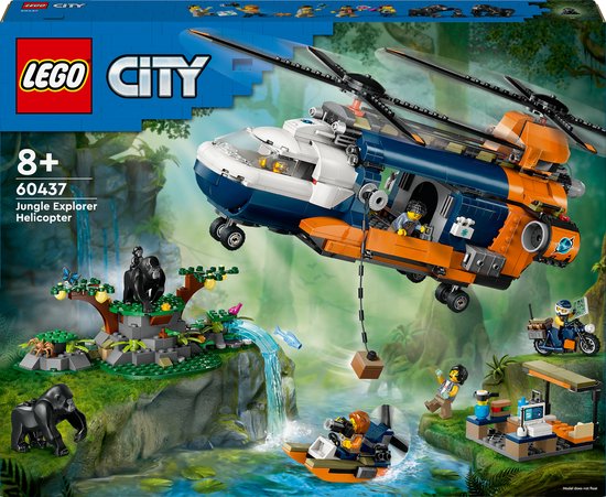 Foto: Lego city jungleonderzoekers helikopter bij de basis set 60437