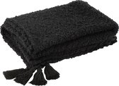 J-Line plaid floches - coton - noir -180 x 130 cm