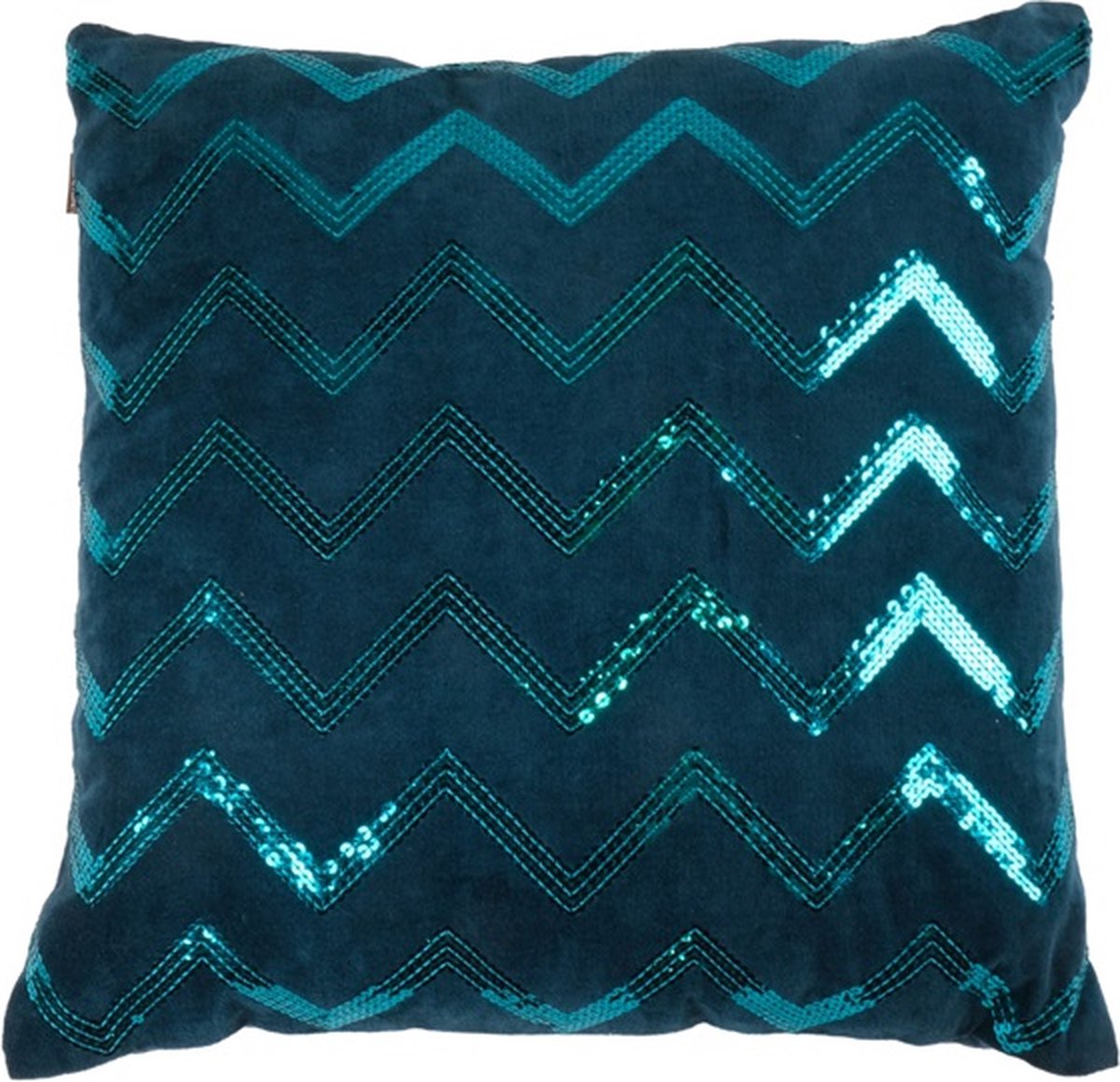 Linen & More Kussen Zigzag Sequin Dark Turquoise | 45 X 45 | Sierkussen Voor Woonkamer Of Slaapkamer Blauw