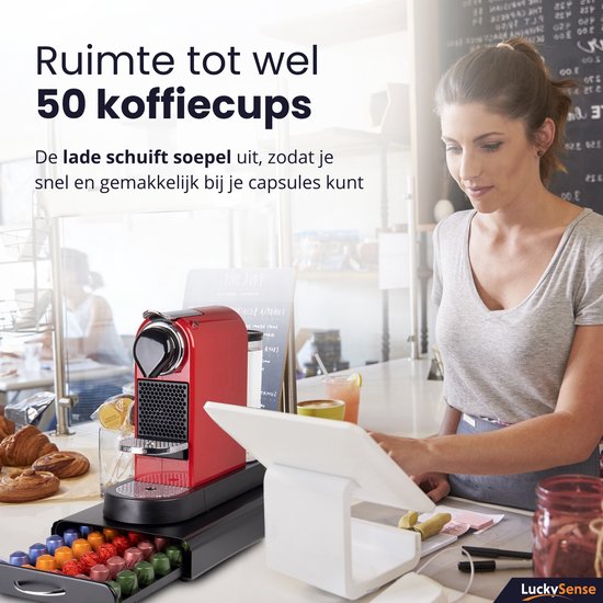 Capsulehouder met Lade – Koffiecups houder – Geschikt voor Nespresso – 50 Cups - RVS - Zwart