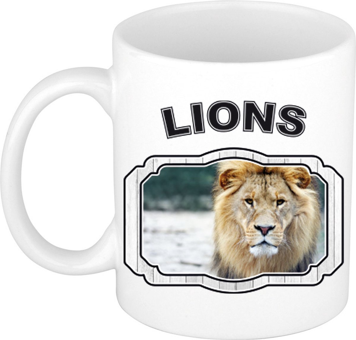 Dieren liefhebber leeuw mok 300 ml - kerramiek - cadeau beker / mok leeuwen liefhebber