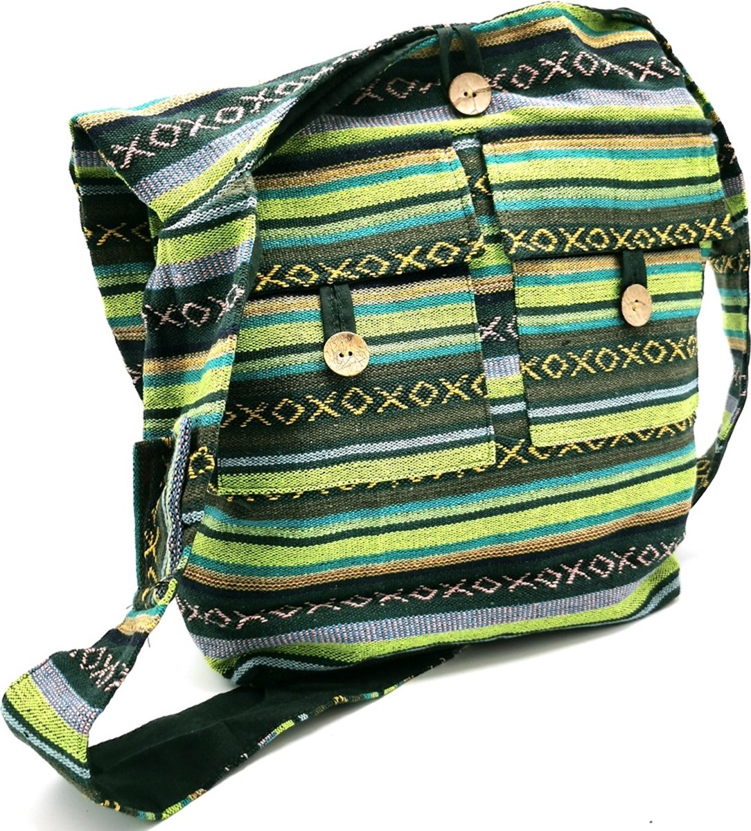 Hobotas Geweven Stof met Etnisch Patroon Blauworanje - met ritssluiting - (bxhxd) ca. 37cm x 33cm x 10cm op Prijzenvolger.com