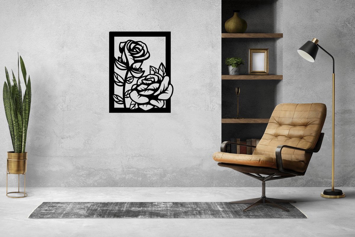 Bloemen muurdecoratie - Wanddecoratie - Deco - Zwart - Hout - Decoratie - Art - Muurdecoratie - Line art - Wall art - Wandborden - Bohemian - kerst - kerstcadeau - wandecoratie woonkamer - kerstgeschenk