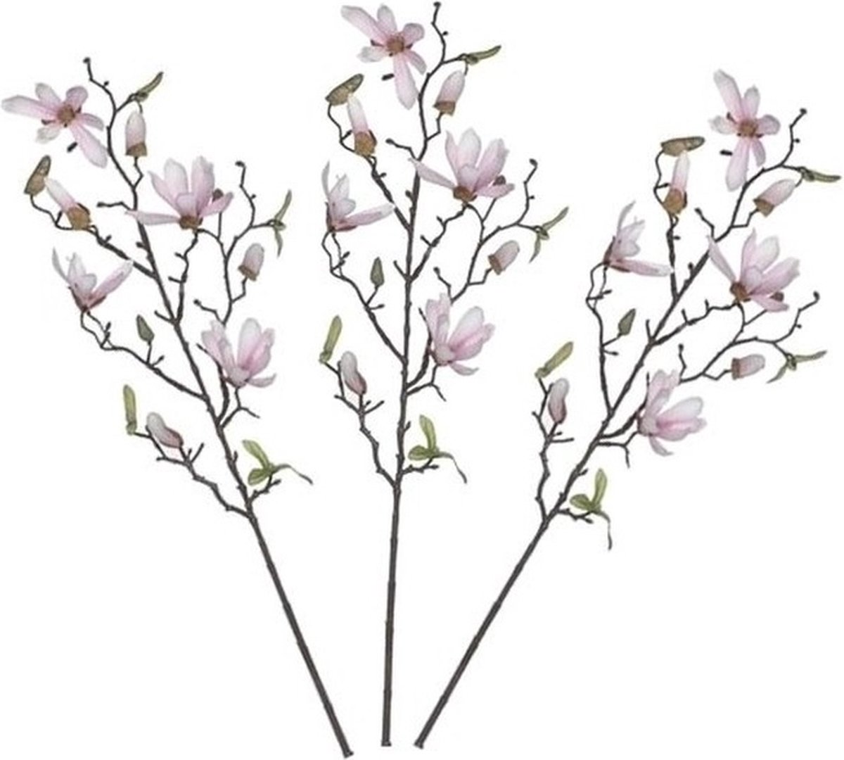 Shoppartners Kunstbloem - 3x - magnolio beverboom - lichtroze - 80 cm - Kunstplanten/kunsttakken - Kunstbloemen boeketten