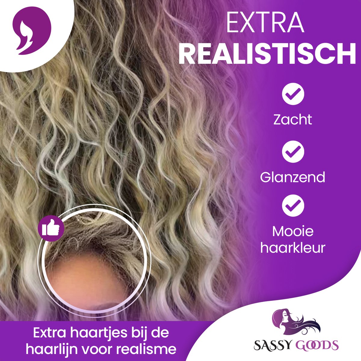 SassyGoods Luxe Blonde Pruik Blond Krullen - Pruiken Dames Lang Haar - Haarwerk - Wasbaar - 65 cm — afbeelding 8