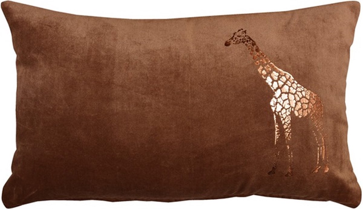 Linen & More Giraffe Foil Henna Bruin Kussen | 30 X 50 | Sierkussen Voor Woonkamer Of Slaapkamer