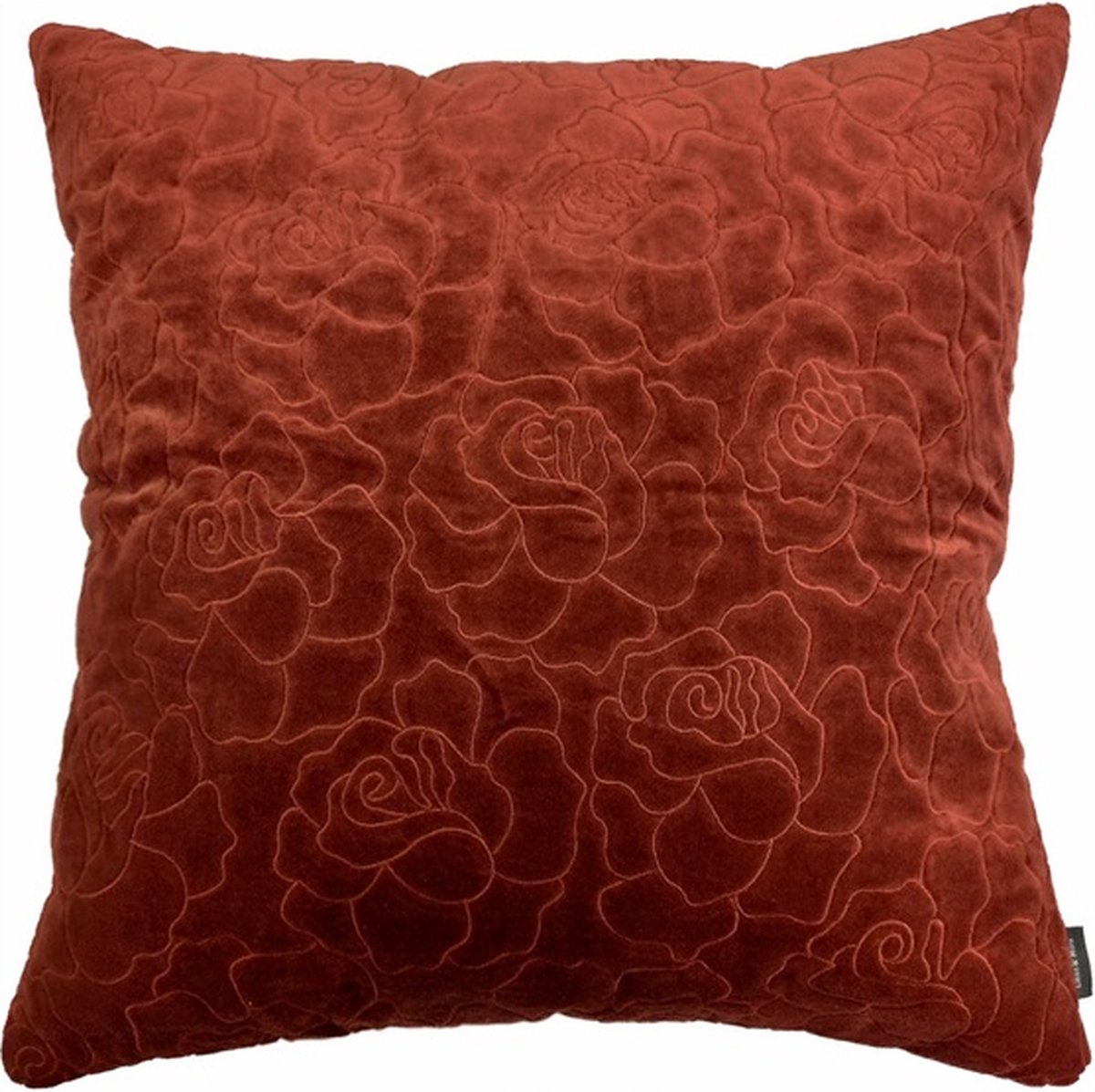 Linen & More Rose Embroidery Rust Kussen | 45 X 45 | Sierkussen Voor Woonkamer Of Slaapkamer Rood