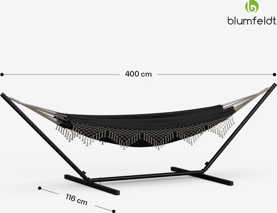 Blumfeldt Swaystation Boho Hamac - 400 X 116 cm - Résistant aux intempéries - Gris Foncé