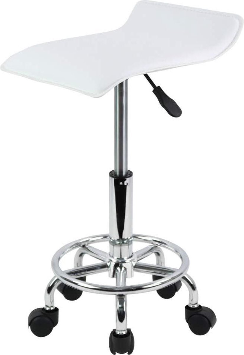Rolkruk met voetsteun - Hoogte verstelbaar 45-61cm - PU Leer Wit