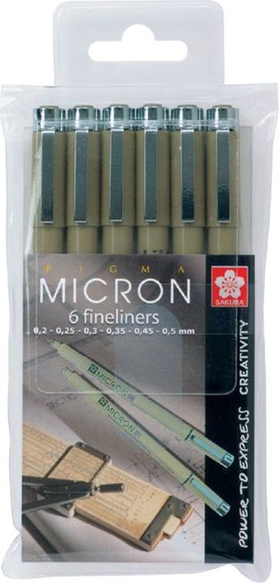 Sakura Pigma Micron Fineliners etui - 6 fineliners - Zwart