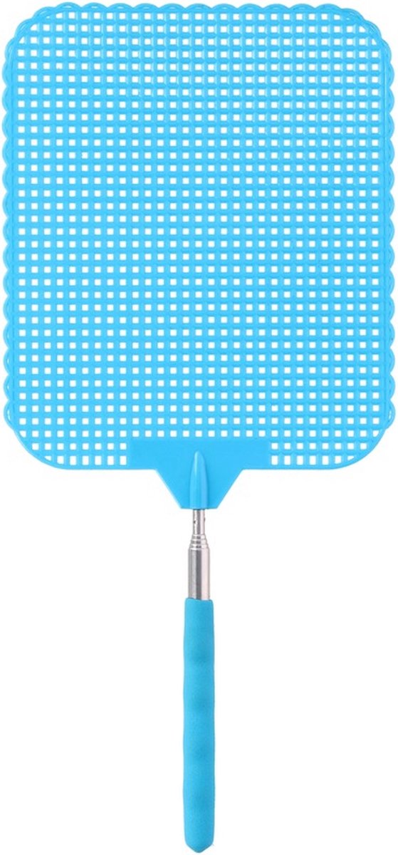 Uitschuifbare lange vliegenmepper - 2x - Blauw - van 34 naar 76 cm - metaal/kunststof