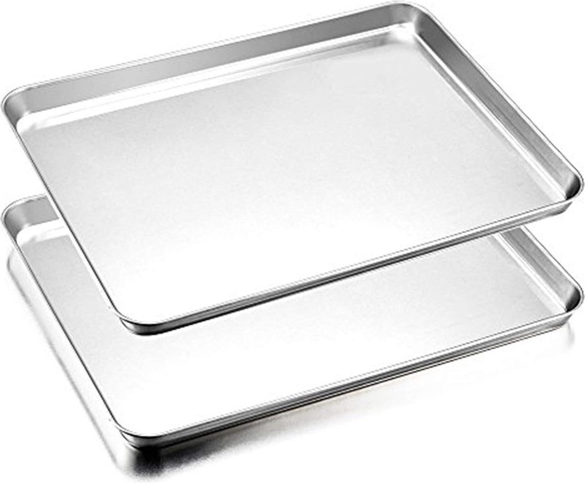 Roestvrijstalen ovenplaat, taartplaat, set van 2, 40 x 30 x 2,5 cm, rechthoekige vetpan, ovenschaal voor bakken en serveren, niet giftig en gezond, gemakkelijk te reinigen en