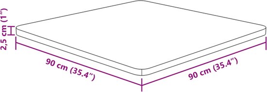 vidaXL Plateau de table carré 90 x 90 x 2,5 cm Chêne massif Marron clair