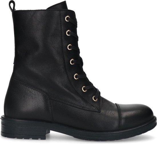 Manfield Dames Zwarte leren veterlaarsjes Maat 37 bol