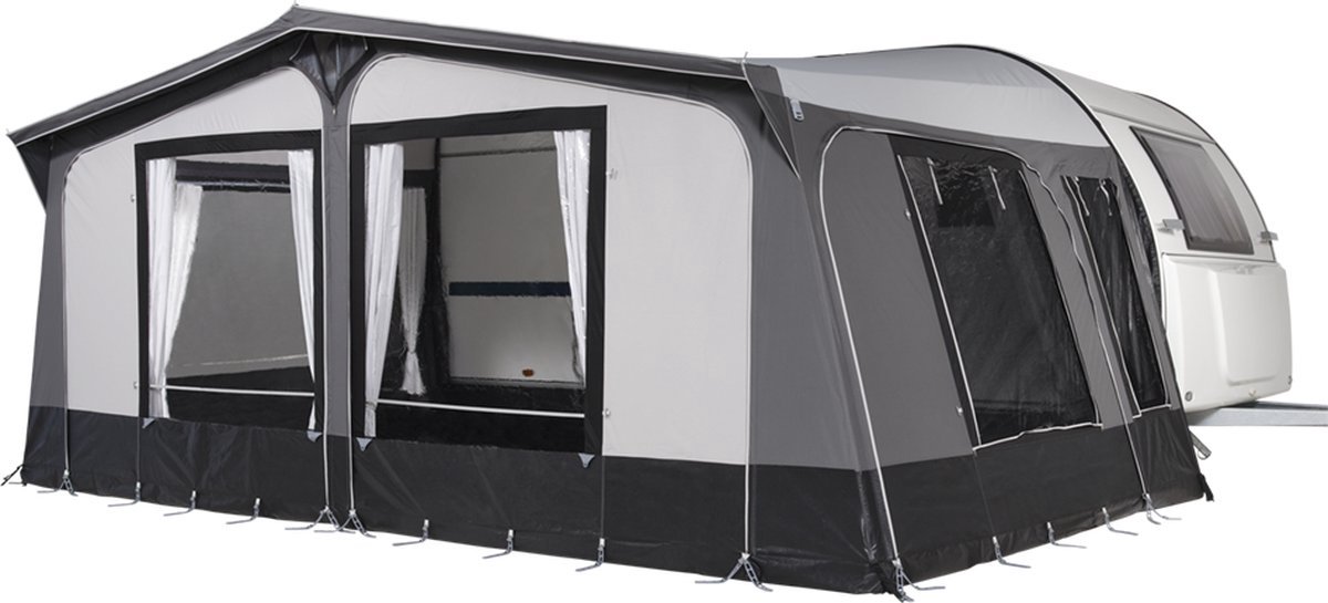 Campout Voortent Nova 300 – Zonneluifel – Zonwering – Camper en Caravan – Schroefloze Bevestiging – Inclusief Tochtstrook, Wielflap, Tentharingen, Ladderspanners en Opbergtas – YKK ritsen – Naadloos Dak – Omloopmaat 976-1000 cm - Lichtgrijs