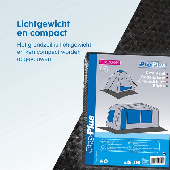 ProPlus Grondzeil - 2.5 x 6 m - Tentzeil - Tenttapijt Caravan - Gronddoek Tent - Rot- en schimmelwerend - Ondergrondzeil - Ondertapijt - Worteldoek - Kampeertapijt - Voortenttapijt - Gemakkelijk meenemen van ProPlus — afbeelding 5