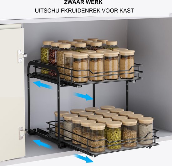Yearonan Kruidenrek - 12 kruidenpotjes met houten standaard, kan op het werkblad worden geplaatst, lade, kruidenrek van hout