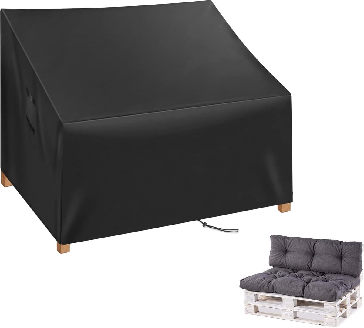 Afdekhoes voor pallets, afdekking van palletmeubels, palletbankafdekking, 420d Oxford-weefsel, waterdicht, winddicht, zonwering, zwart (128 x 85 x 80 cm)