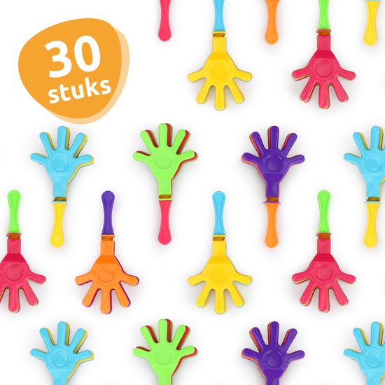 Patroon van 30 kleurrijke klaphandjes op een witte achtergrond.