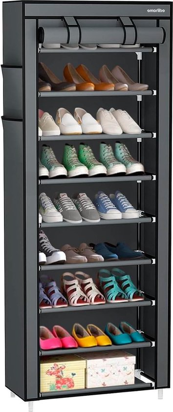 Relaxdays schoenenkast stof, 9 vakken, 27 paar schoenen, afneembare hoes, schoenenrek, HBD: 150 x 60 x 30 cm, antraciet