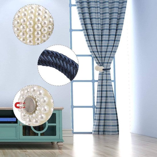 Attaches de rideaux magnétiques, 6 pièces, supports de fenêtre en Ball de Pearl , pinces à rideaux, corde avec aimants pour la maison, le bureau, la décoration de fenêtre (beige)