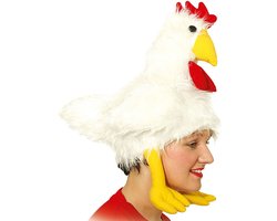 Verkleed hoedje Kip - Kippetjes op je kop - wit - volwassenen - Carnaval - vrijgezellen feesthoed