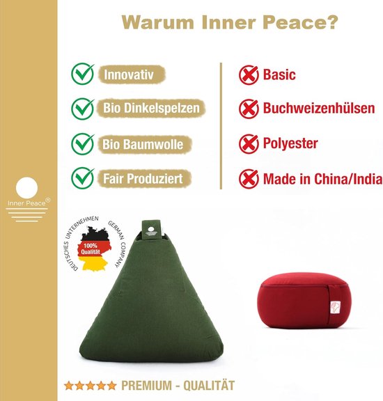 Driehoekig yogakussen, meditatiekussen, 100% biologisch katoen, wasbare overtrek, yogakussen, vloerkussen, meditatie, Öko-Tex-standaard 100, yoga-zitkussen, bodem met biologische speltvulling van Reehut — afbeelding 4