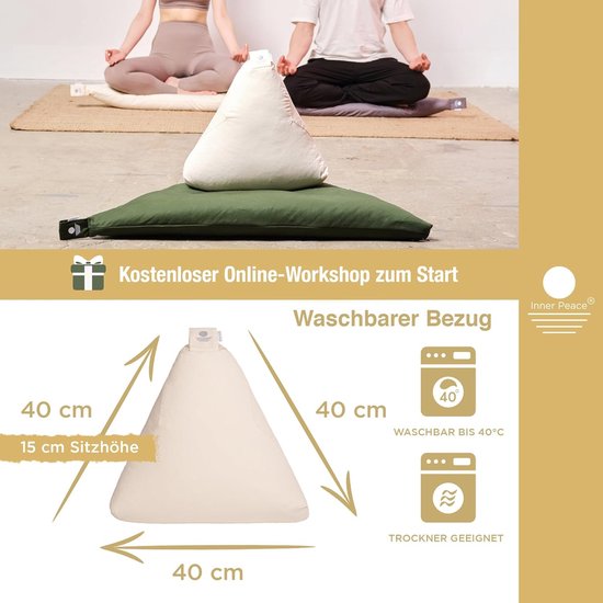 Driehoekig yogakussen, meditatiekussen, 100% biologisch katoen, wasbare overtrek, yogakussen, vloerkussen, meditatie, Öko-Tex-standaard 100, yoga-zitkussen, bodem met biologische speltvulling van Reehut — afbeelding 5