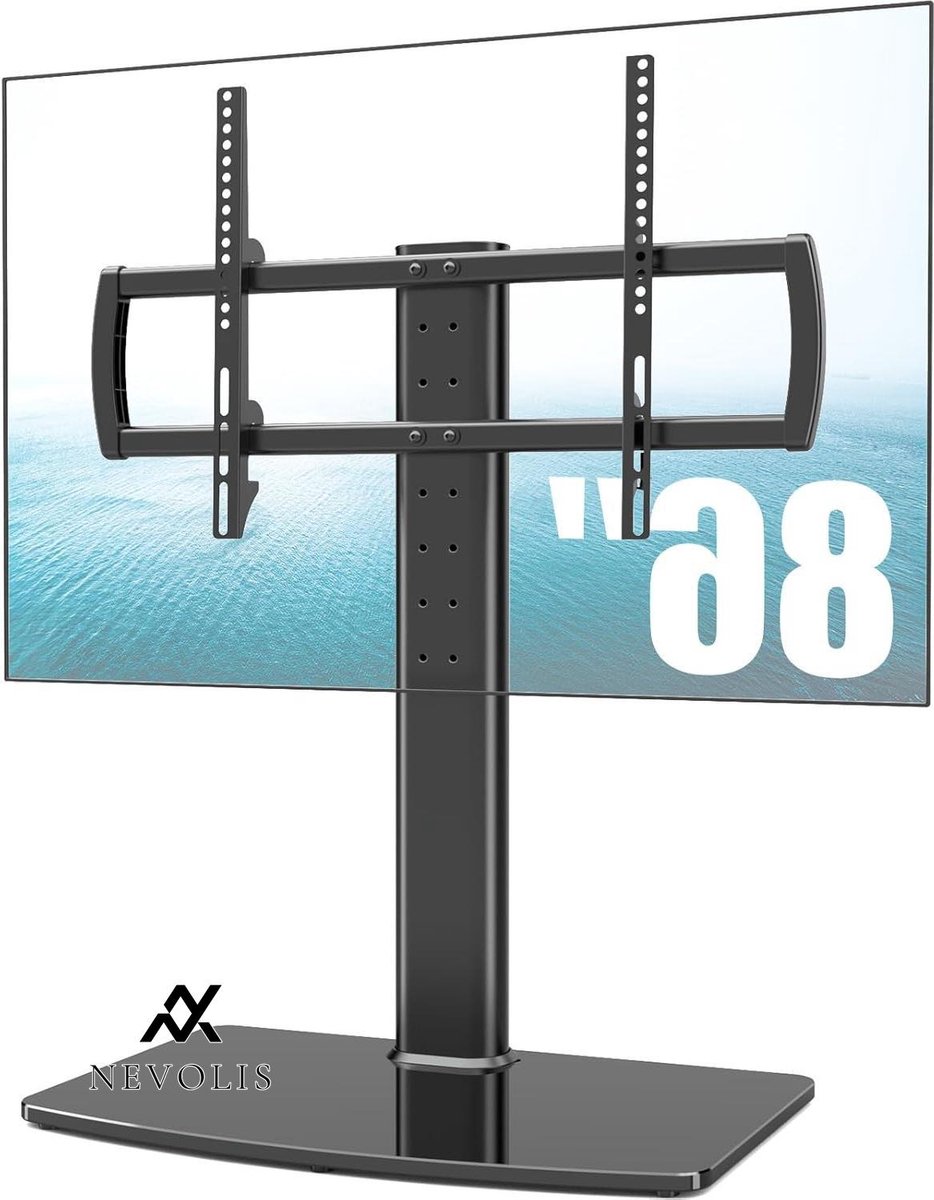 Nevolis Universal Desktop TV Stand/Base - Adjustable Heights - Heavy Duty Glass Base - 40-86 inch Screens - Supports up to 66kg .