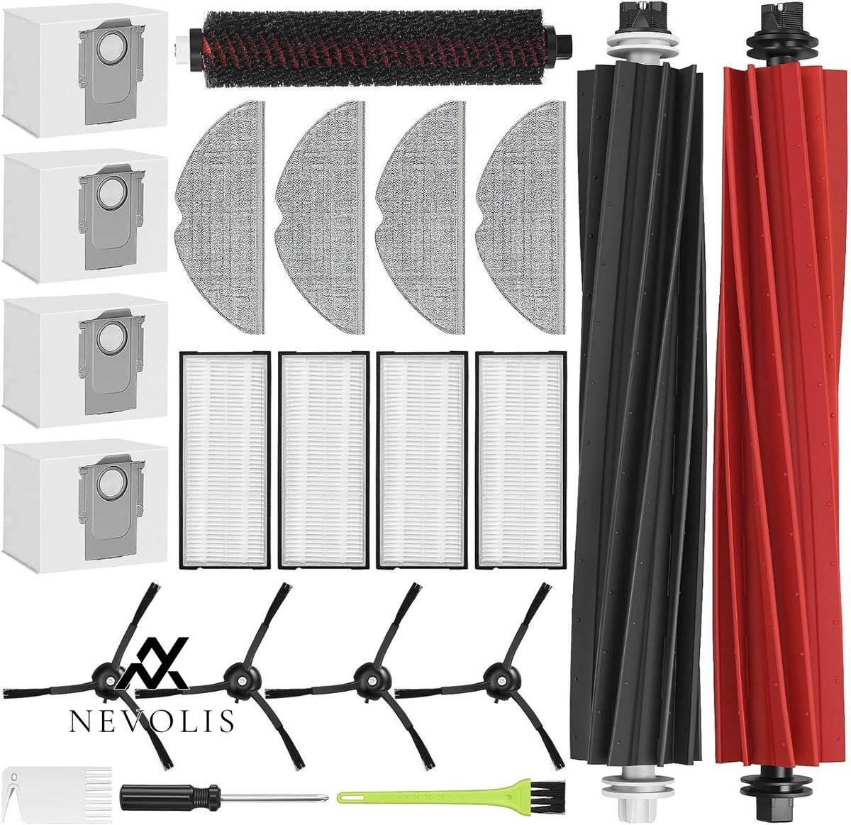 Nevolis Accessory Set Dust Bags Main Brushes Side Brushes Filters Cleaning Brush Wipes for Roborock S8 Pro Ultra Vacuum Cleaner Robot . Kit7, Q Revo Accessories, Q Revo Kit, S8 Kit